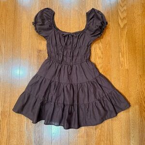 Milkmaid Coquette Short Puff Sleeves Tiered Brown Dress Womens Small Cotton Mini